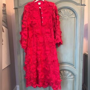 Elegant Red Lace Midi Dress